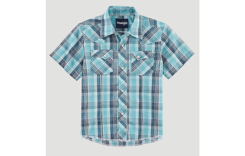 Wrangler Boy's Blue Plaid SS Shirt 2314868 - Corral Western Wear