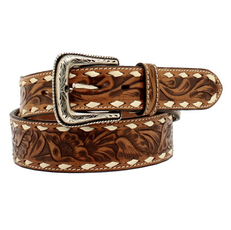 Nocona Men's Floral Tooled White Laced Belt N210005702 - Corral Western ...