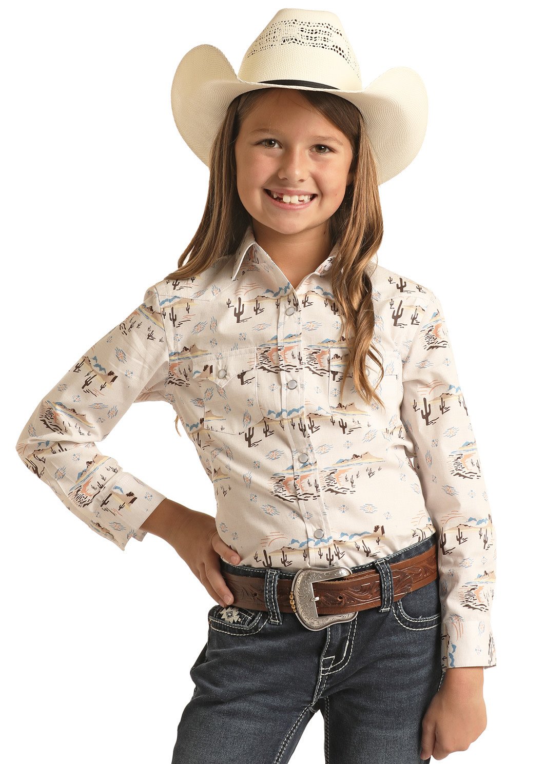 Rock & Roll Girl's LS Western Print Shirt RSGSOSRZDE - Corral Western Wear