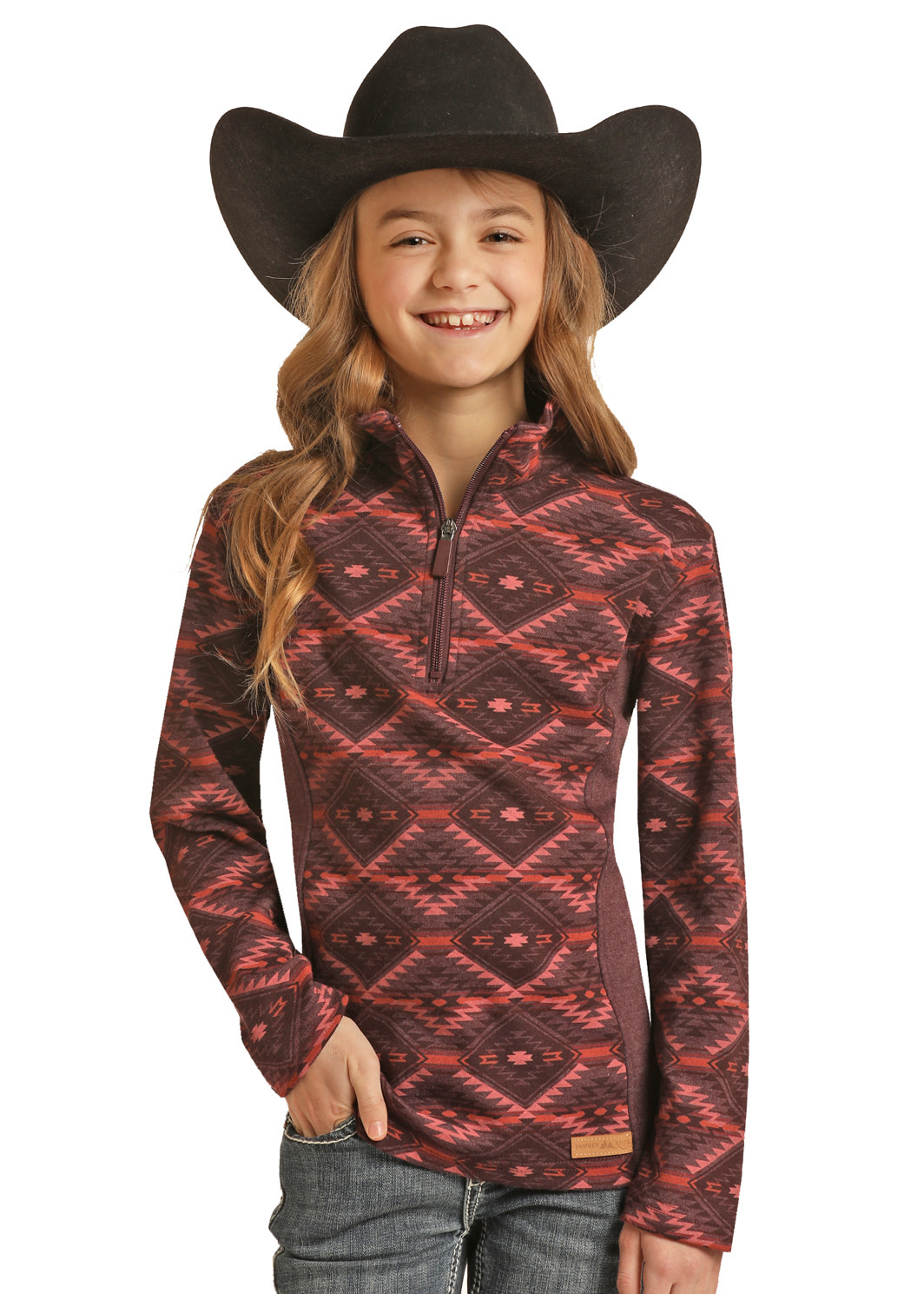 Powder River Girl's Burgundy Quarter Zip PRKO91RZXR Corral Western Wear