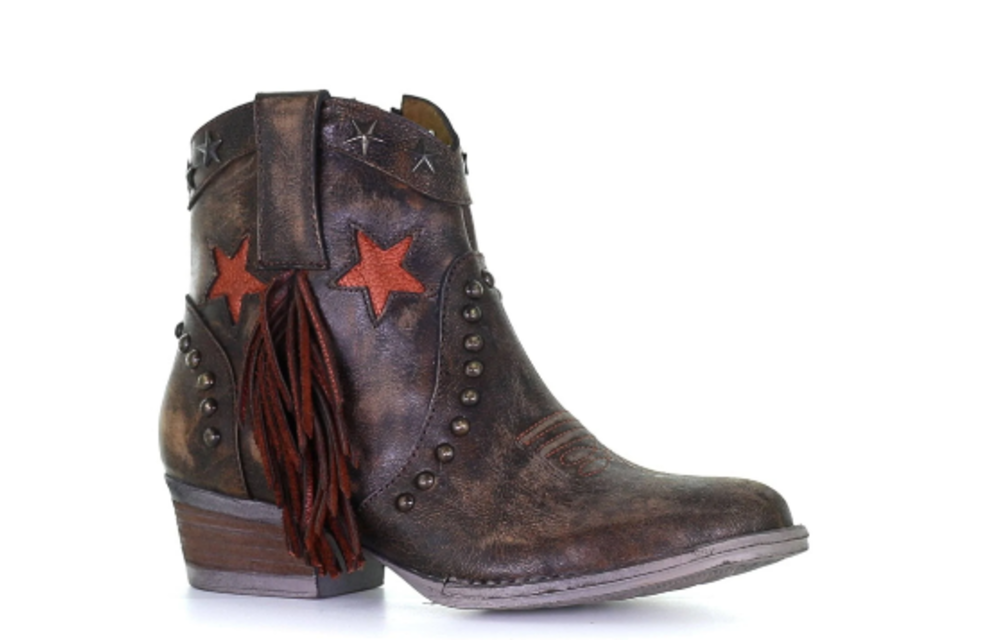 CORRAL DISTRESSED BRN FRINGE STUDS ANKLE Q0181 Corral Western Wear