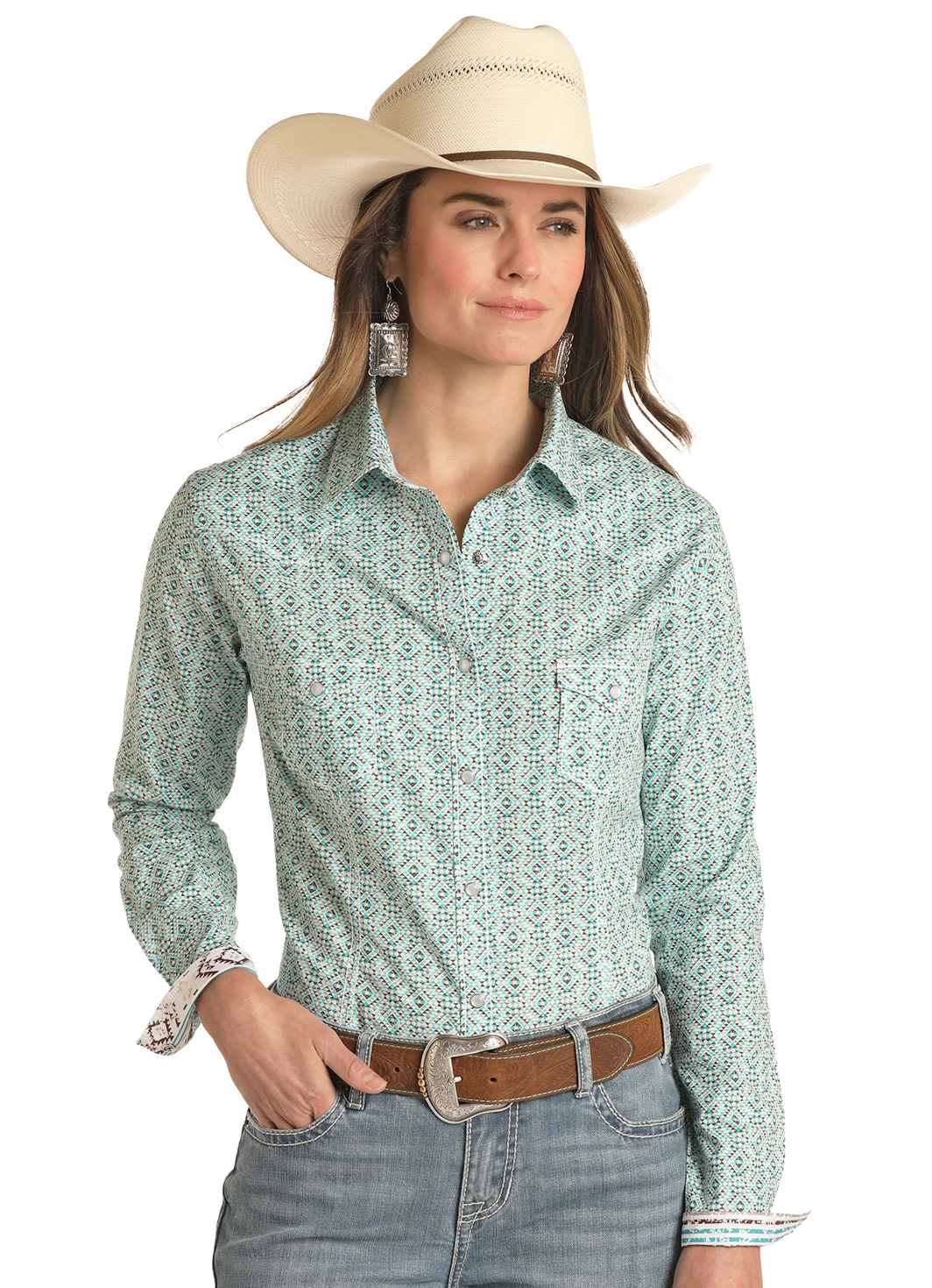 Panhandle Ladies Peacock Snap LS Shirt RSWSOSRZDO - Corral Western Wear