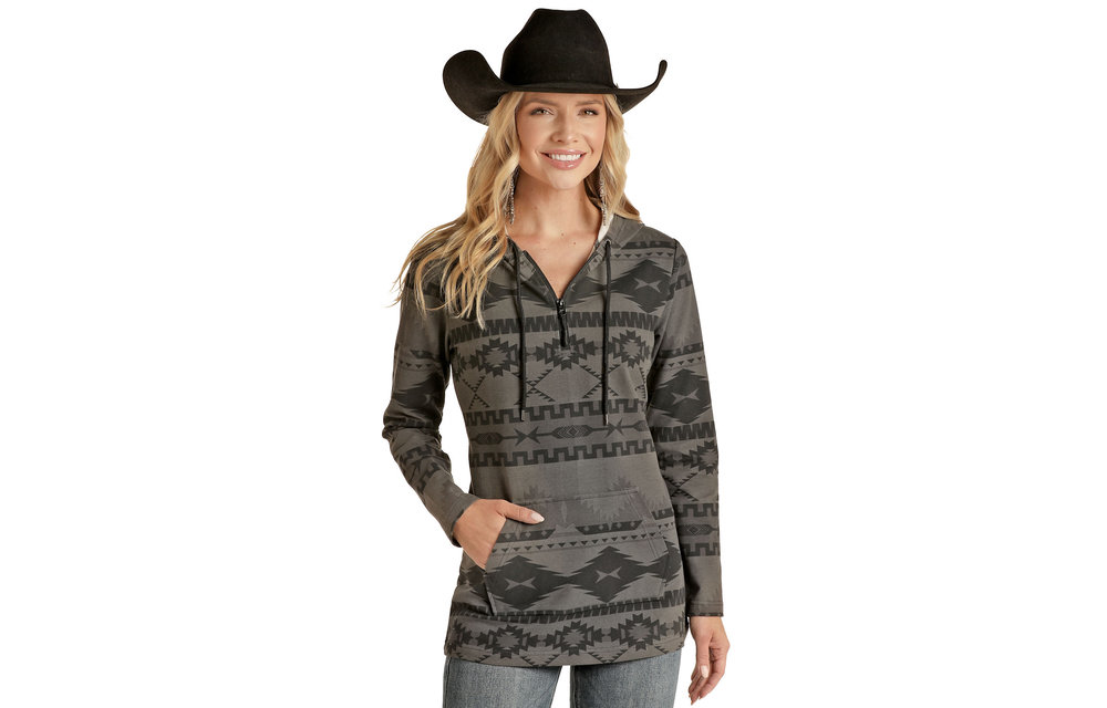 Panhandle Ladies Black/Grey Aztec Hoodie PRWO91RZXN - Corral Western Wear
