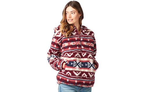 Wrangler Ladies Burg/White Sherpa Pullover 2321245 - Corral Western Wear Wrangler Ladies Burg/White Sherpa Pullover 2321245 - Corral Western Wear