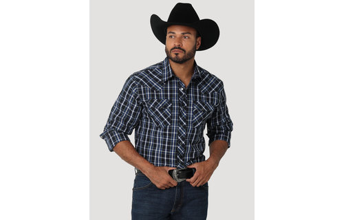 Wrangler Men's Black/Blue Plaid LS Shirt 2318682 - Corral Western Wear