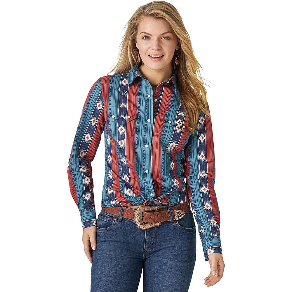 Wrangler Ladies Retro Aztec Striped LS Shirt LW3002M - Corral Western Wear