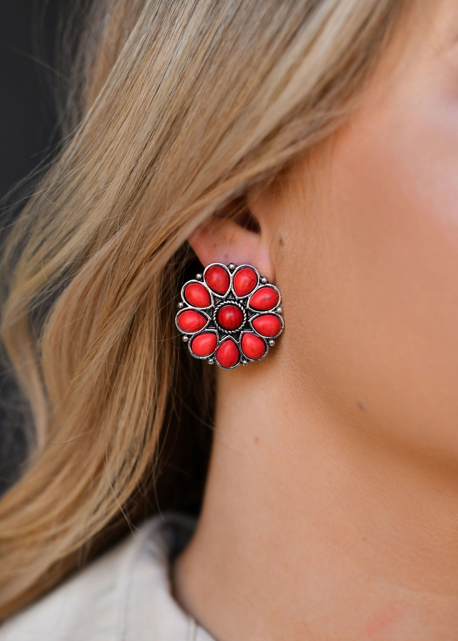 Handmade Yellow Base Red Flower Fabric Flower Earrings – Kreate