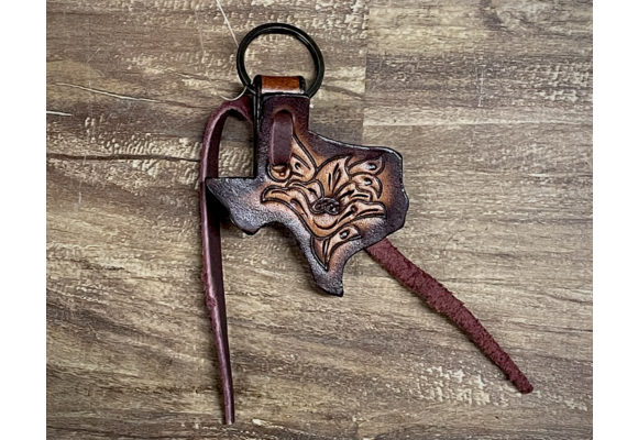 Tooled Leather Sunflower Key Fob Keychain Country Western Style