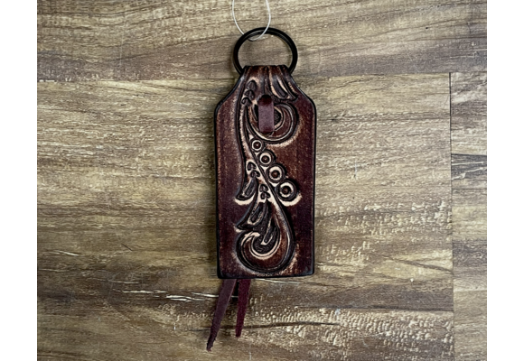 Tooled Leather Sunflower Key Fob Keychain Country Western Style