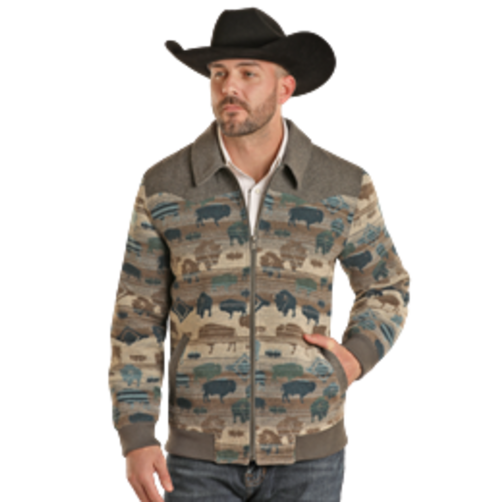 R&R Men's Gry Bufalo Wool Bomber DM92C01474 Corral Western Wear