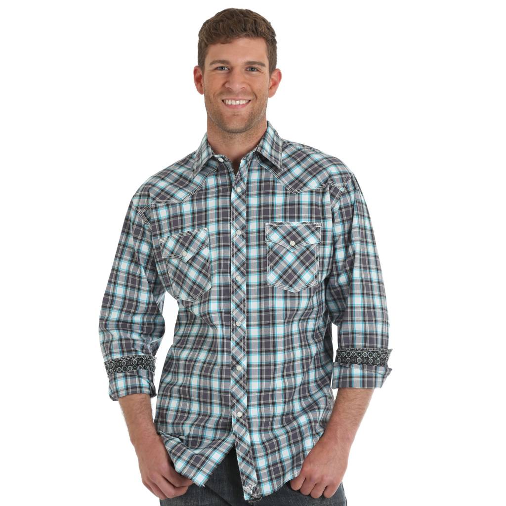 WRANGLER BLK/TURQ LS SNAP MJC134M 