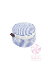 Mint Navy Seersucker Button Bag 6"