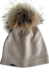 Black Cashmere plain hat w/Raccoon pompom