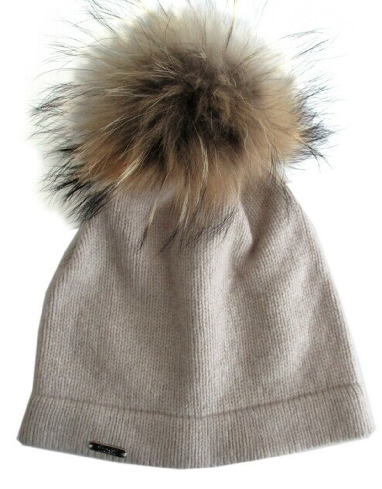 Black Cashmere plain hat w/Raccoon pompom