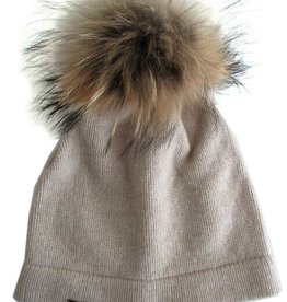 Black Cashmere plain hat w/Raccoon pompom