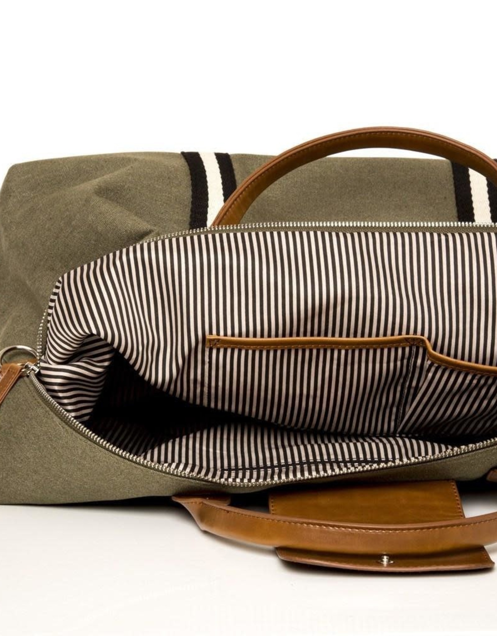 Brouk & Co Original Duffel Military Green Canvas Black Stripes
