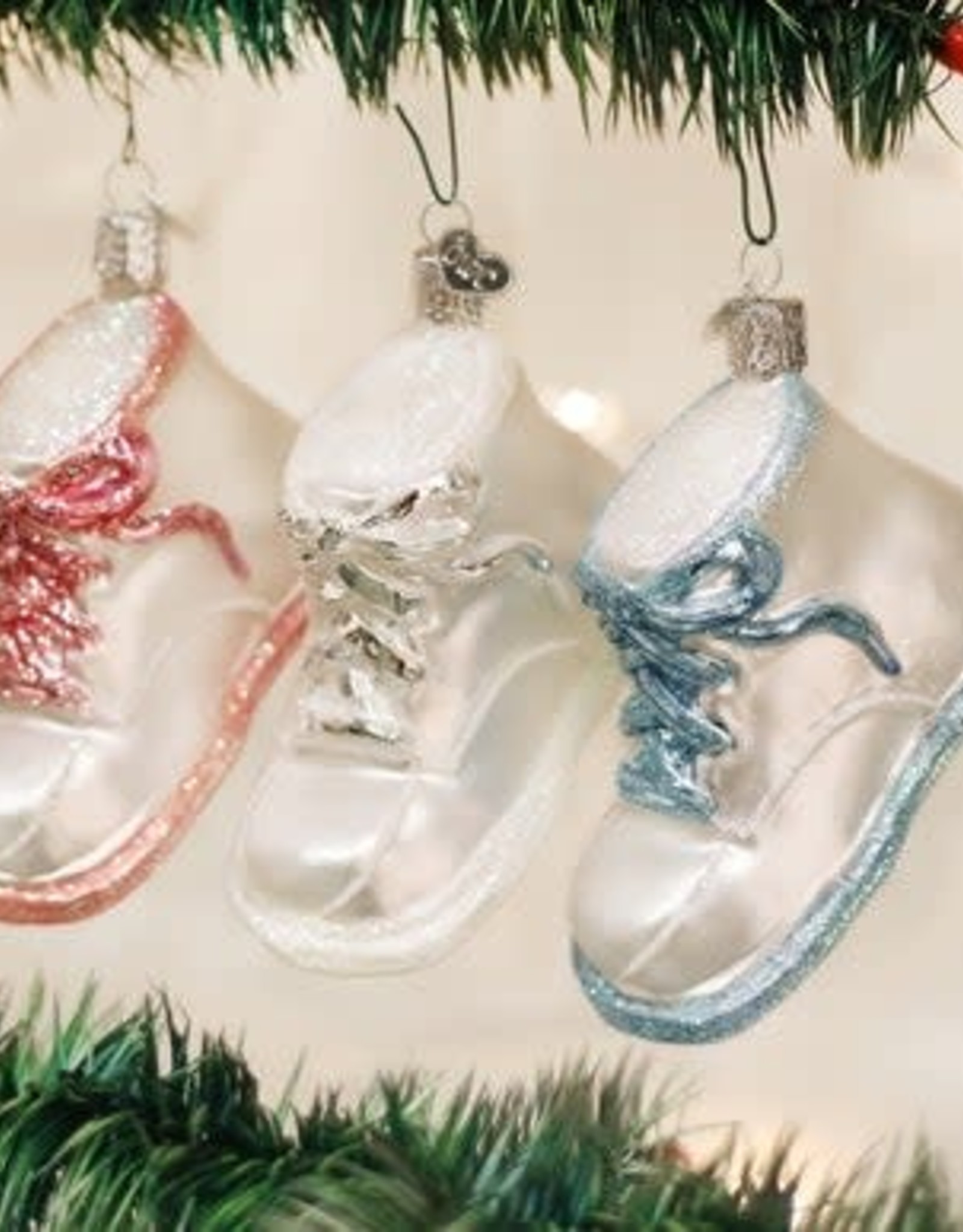 Old World Christmas White Baby Shoe Ornament