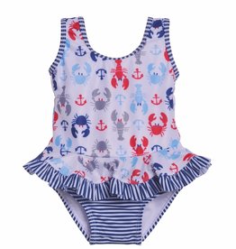 Flap Happy SPF 50 Crabby Lobster Infant Ruffle Swimsuit