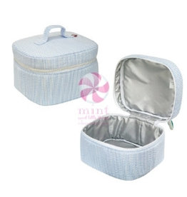 Mint Baby Blue Seersucker Train case