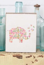 Rustic Marlin Pink Floral Elephant Wooden Block