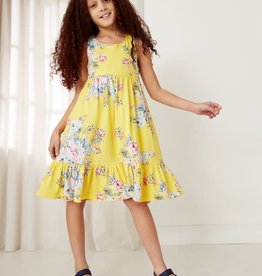 Joules Tiered Jersey Dress Yellow Flowers