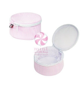 Mint Pink Seersucker Button Bag 6"