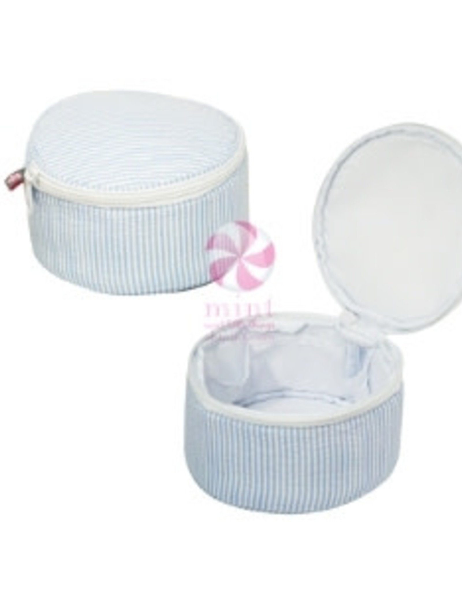 Mint Light Blue Seersucker Button Bag 6"