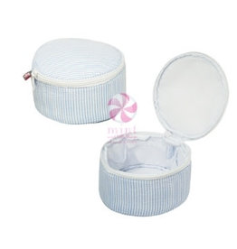 Mint Light Blue Seersucker Button Bag 6"