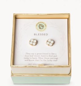 Spartina Crystal Clover Blessed Gold Earrings