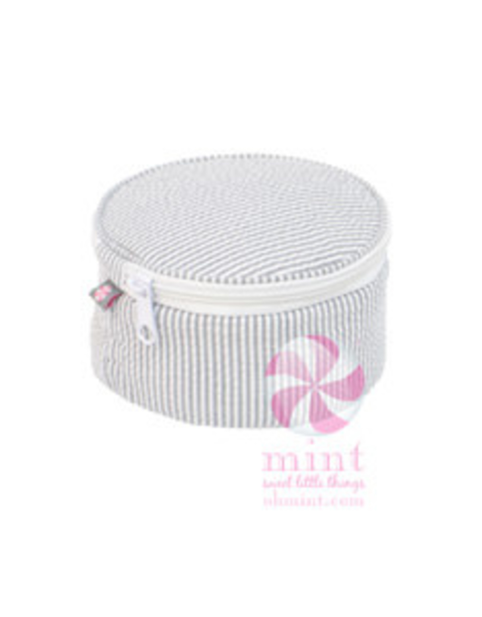 Mint Grey Seersucker Button Bag 6"