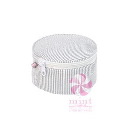 Mint Grey Seersucker Button Bag 6"