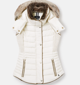 Joules Winter White Hooded Vest Fur Trimmed