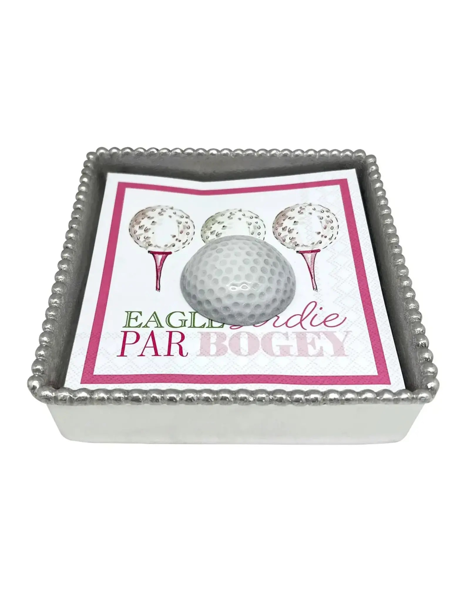 Mariposa White Golf Ball Beaded Napkin Box