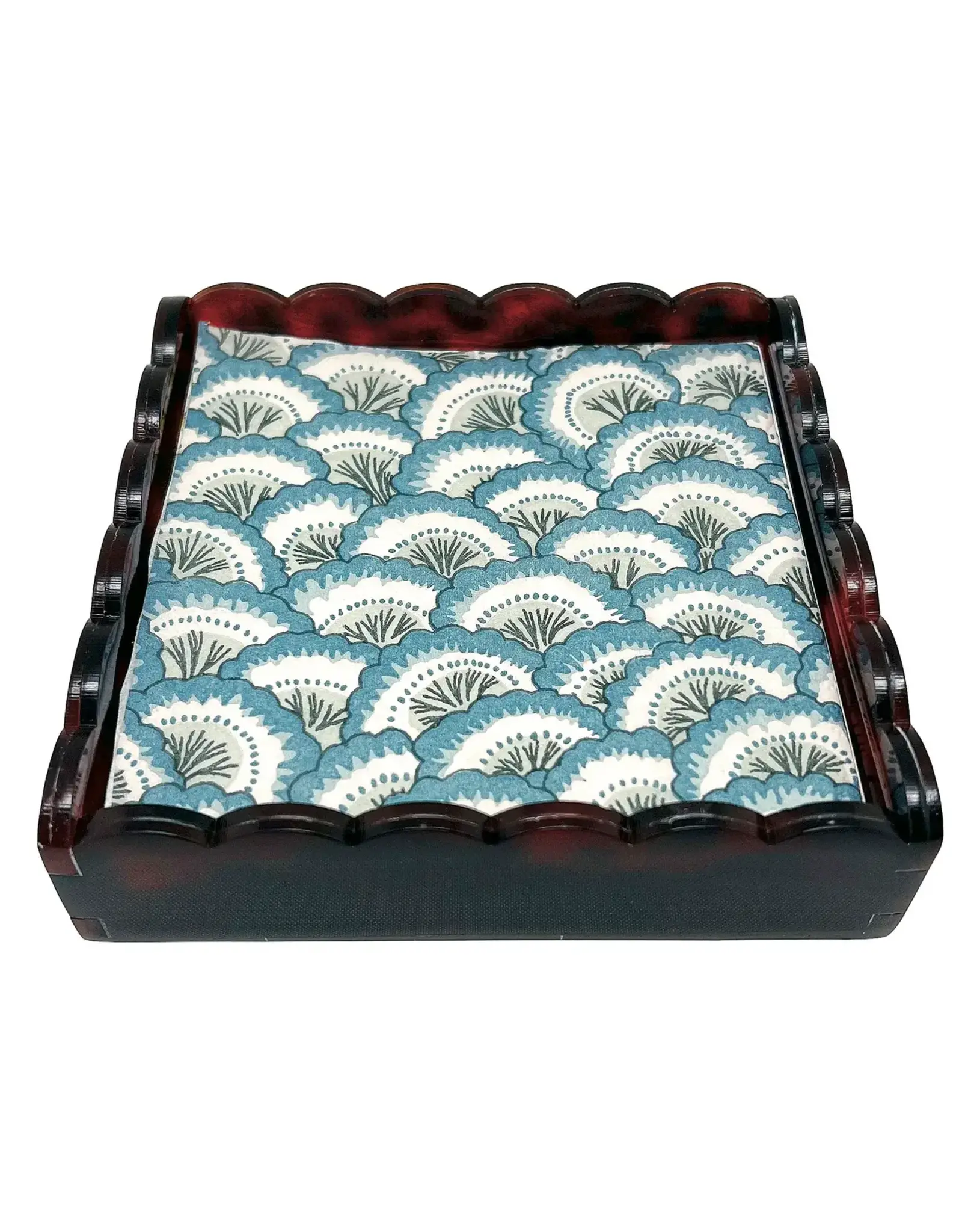Mariposa Tortoise Blue Scalloped Napkin Box xx