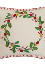Boho Holiday Wreath Embroidered Pillow