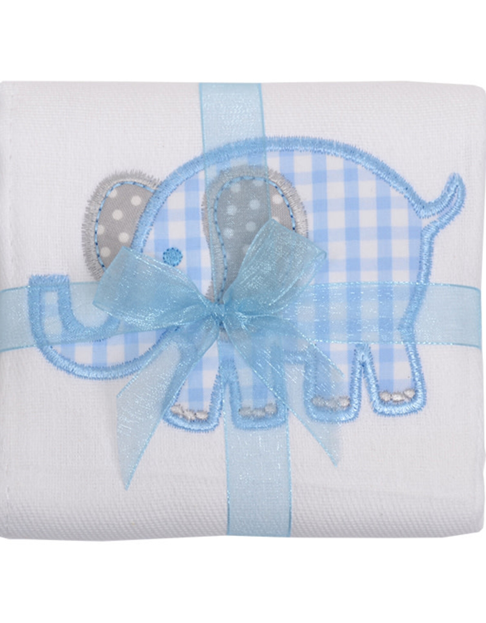 Three Marthas Burp Appliqued Blue Elephant