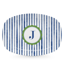 Mariposa Blue Simple Stripes Platter-J