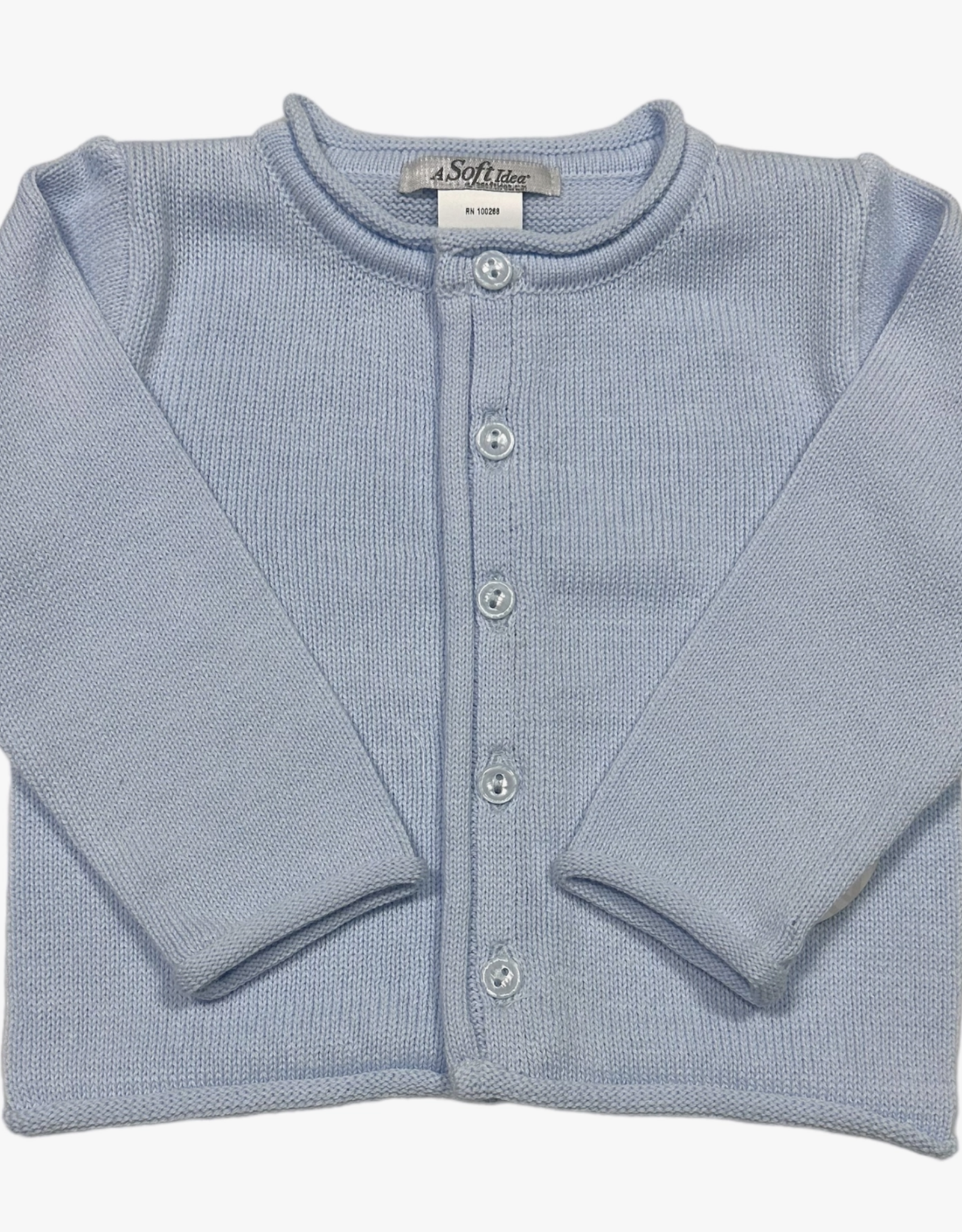 A Soft Idea Rolled Edge Button Front Cardigan- Blue