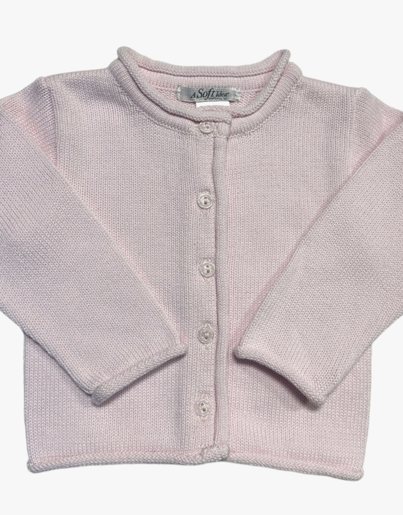 A Soft Idea Rolled Edge Button Front Cardigan- Pink
