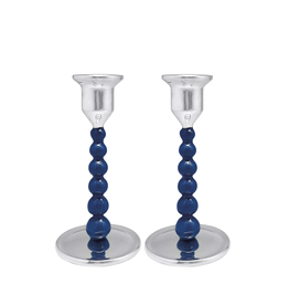 Mariposa Blue Pearled Small Candlestick Set