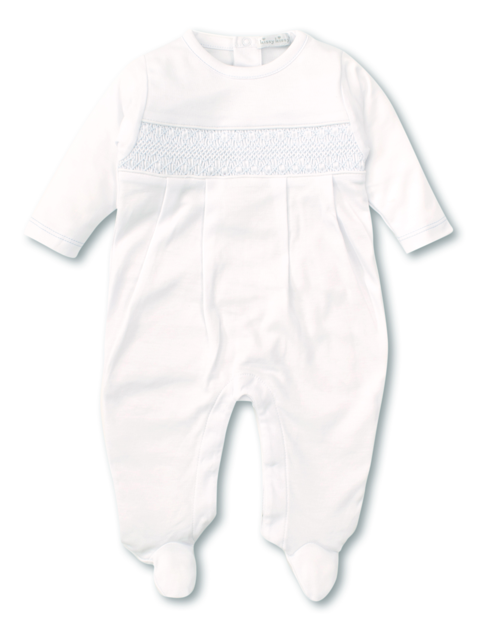 Kissy Kissy Footie Hand-Smocked White w/ Blue