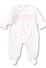 Kissy Kissy Footie Hand-Smocked White w/ Pink