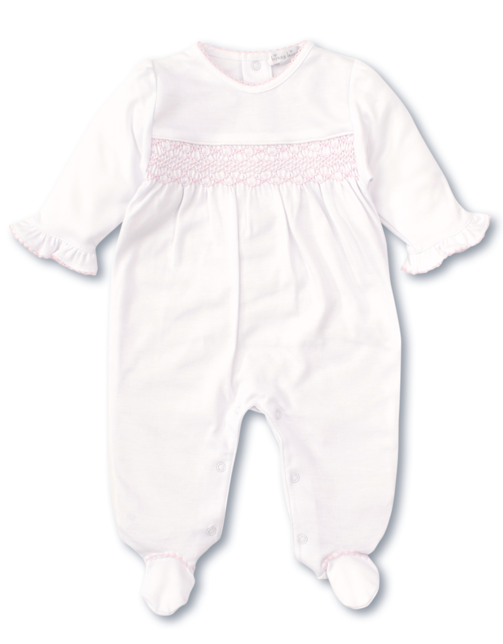Kissy Kissy Footie Hand-Smocked White w/ Pink