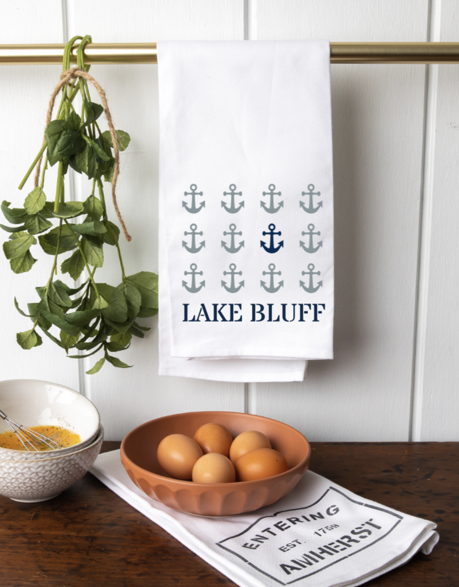 Rustic Marlin Tea Towel Repeating Anchors Lake Bluff