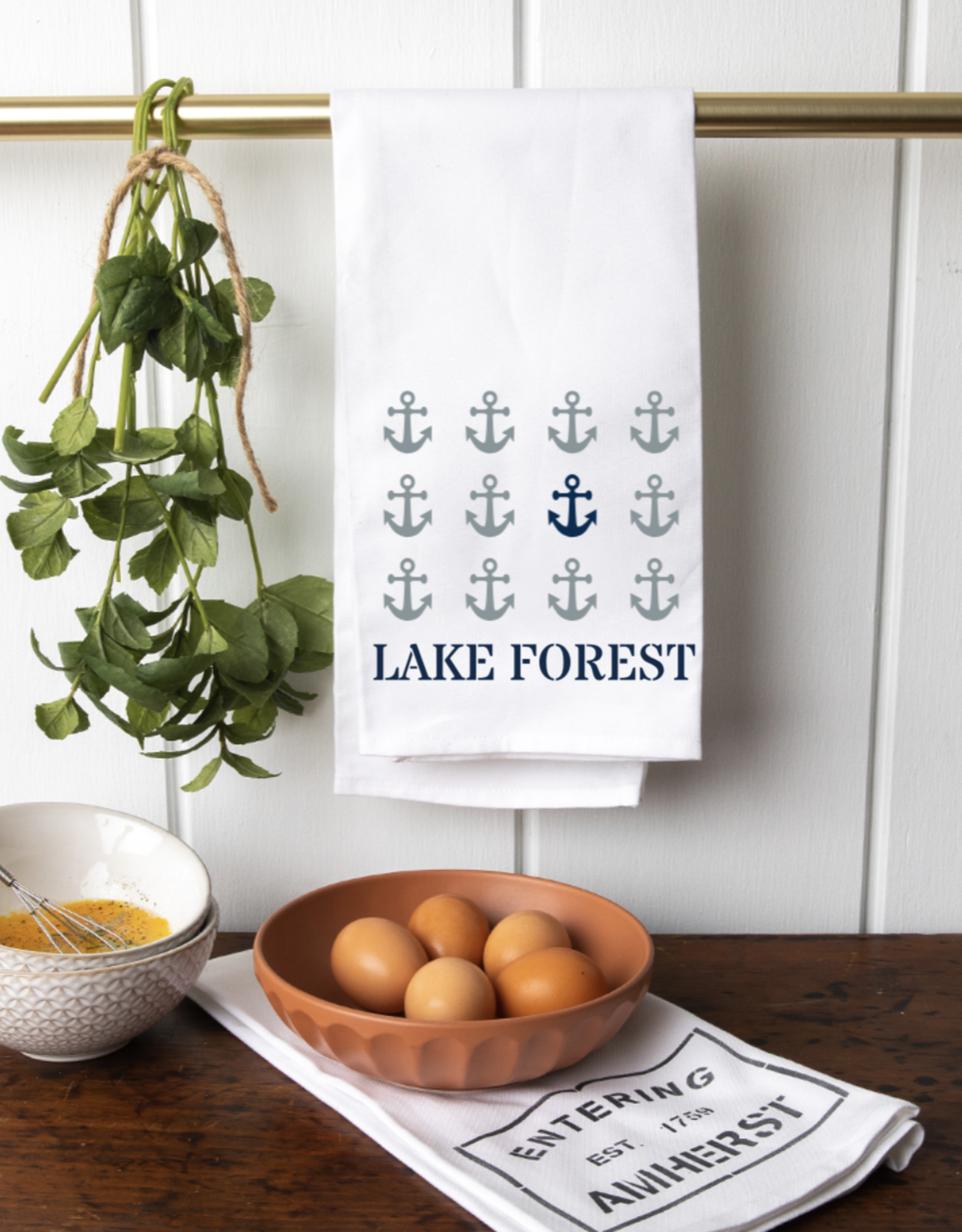 Rustic Marlin Tea Towel Repeating Anchors Lake Forest