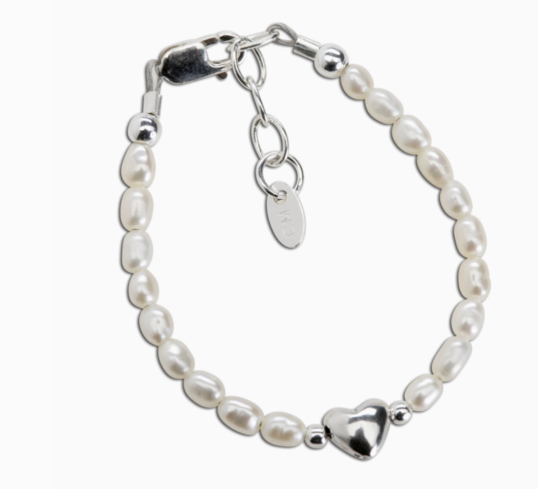 Destiny Sterling & Pearl Heart Bracelet 1-5yr - The Initial
