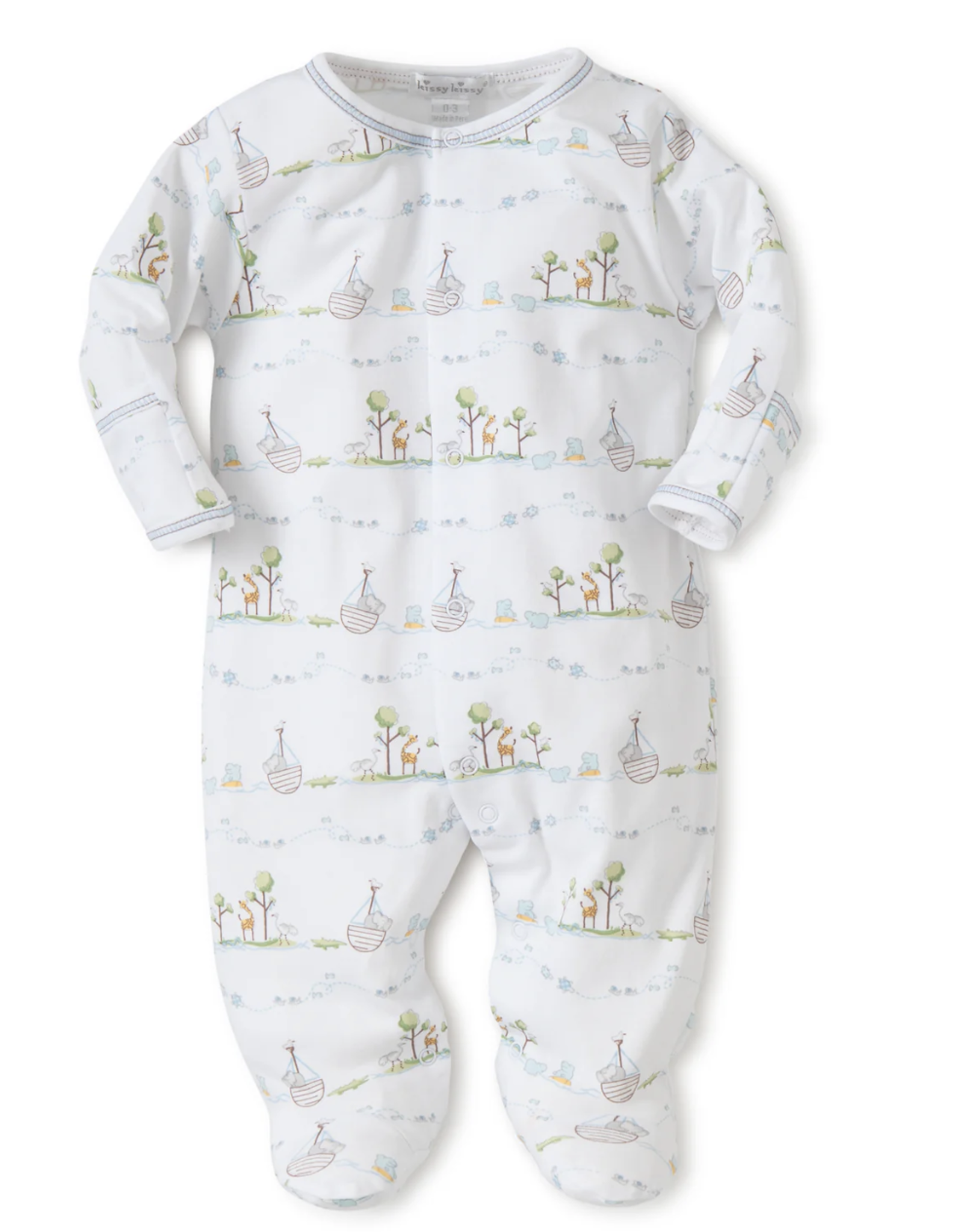 Kissy Kissy Zip Footie Blue Noah's Print