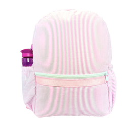 Mint Medium Backpack w/ Pockets Pink Seersucker