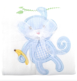 Three Marthas Burp Appliqued Blue Monkey