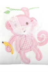 Three Marthas Burp Appliqued Pink Monkey